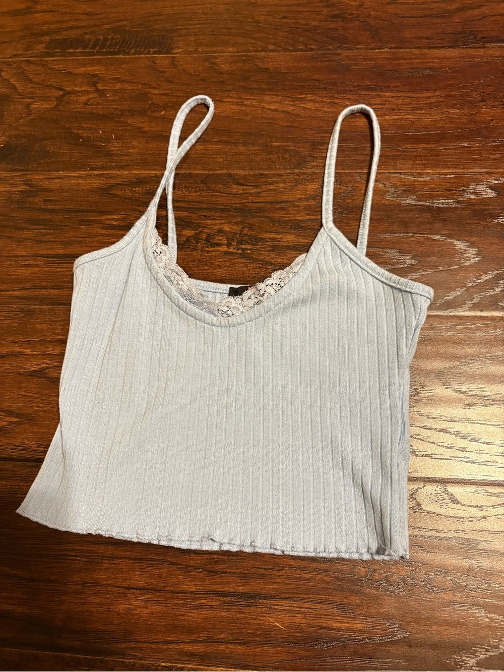 Ribbed Lace-Trim Cami Tank Top in Light Blue - Women